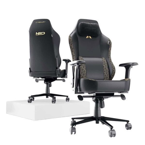 Gaming stoel van Cybeart Apex NEO Series, Imperial Editie met PU-lederen bekleding, 4D geheugenfoam kussen en verstelbare armleuningen voor optimaal comfort tijdens het gamen.