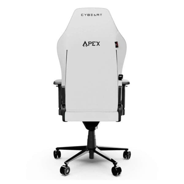Gamingstoel Cyberart Apex Series in Arctic White PU leer met 4D geheugen foam, ergonomisch en comfortabel voor lange gaming sessies.