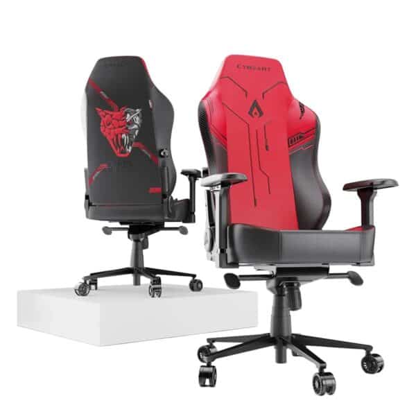 Gaming stoelen van Cyberart Apex Series met PU leer, ergonomisch ontwerp, verstelbare armleuningen en 4D geheugen foam voor ultiem comfort tijdens gamen.