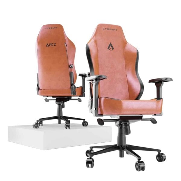 Vintage gaming stoel van Cybeart Apex Series met PU leren bekleding, ergonomisch ontwerp, 4D geheugen foam kussen en verstelbare armleuningen voor optimaal comfort.