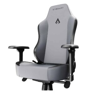 Moderne Cybeart Apex Series X11 grijze gaming stoel met PU-lederen bekleding en 4D geheugen foam kussen voor optimaal comfort tijdens lange speelsessies.