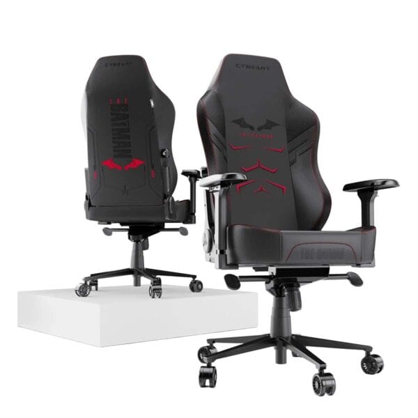 Cyberhart Batman editie gaming stoel met PU-lederen bekleding, ergonomisch ontwerp, 4D verstelbare armleuningen en geheugenfoam kussen voor optimaal comfort tijdens gamen.