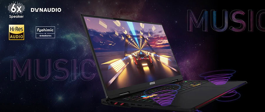 Dynamisch gaming laptop met high-resolution audio en ray tracing technologie.