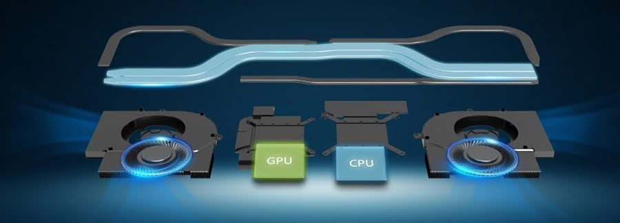 High-performance gaming hardware components met GPU, CPU en ventilatoren voor optimale gaming ervaring.