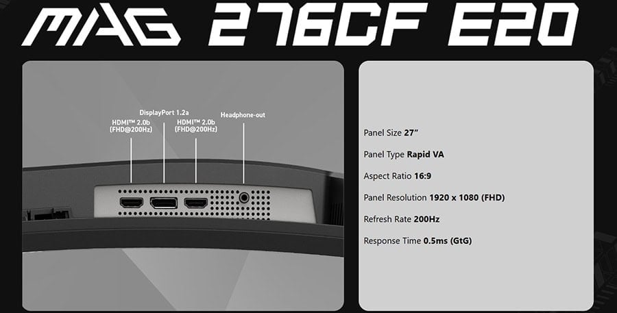 MSI MAG 276CF E20 Gaming Monitor H11