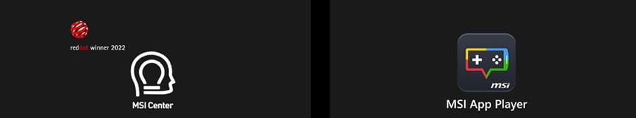 MSI Center en MSI App Player logo’s voor gaming en pc optimalisatie.