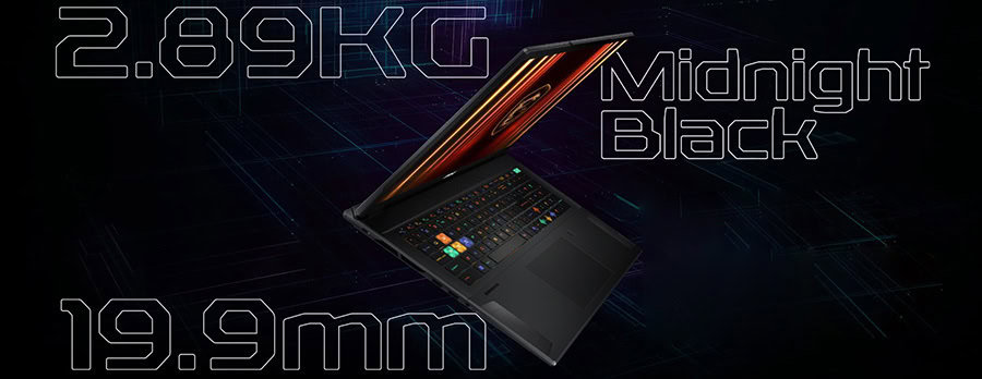 2. ultradunne gaming laptop Midnight Black met krachtige specificaties en lichtgewicht ontwerp.
