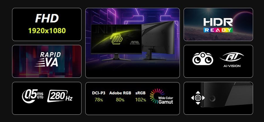 MSI MAG 276CXF 27 inch 280Hz 0.5ms Full HD Adaptive Sync Rapid VA Gebogen Gaming Monitor H4