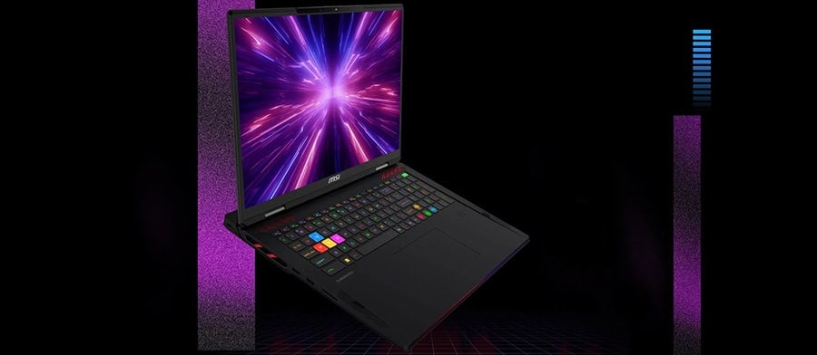 High-performance gaming laptop met kleurrijk toetsenbord en krachtige grafische mogelijkheden voor optimale game-ervaring.