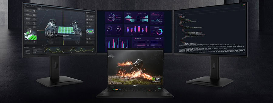 Aandere afbeelding van een gaming en software ontwikkelomgeving met meerdere beeldschermen en geavanceerde technologie voor gaming optimalisatie.