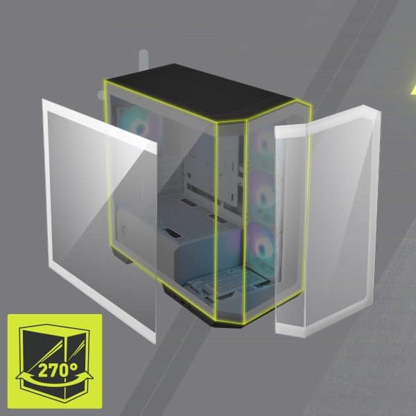 MSI MAG PANO M100R PZ ARGB Gehard Glas USB 3.2 Panoramisch Micro ATX Tower Witte Gaming Behuizing h6