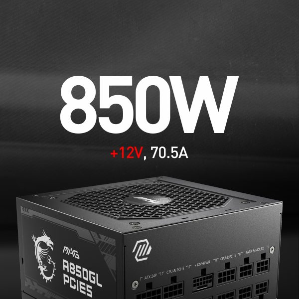 MSI MAG A850GL 850W 80+ Gold PCIe 5 Volledig Modulaire 120mm Ventilator PSU h7