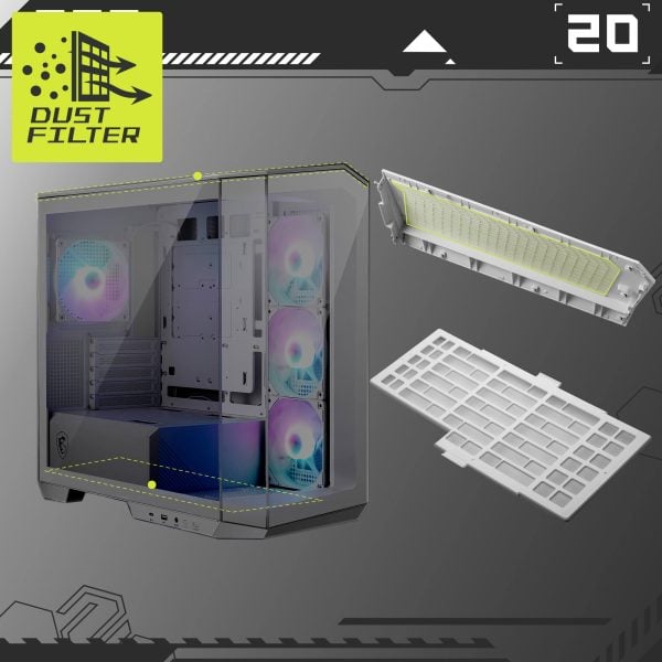 MSI MAG PANO M100R PZ ARGB Gehard Glas USB 3.2 Panoramisch Micro ATX Tower Witte Gaming Behuizing h8