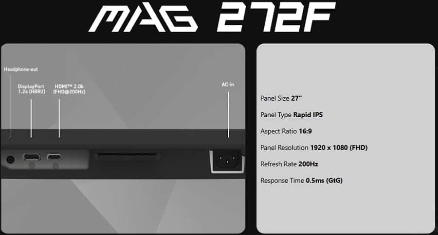 MSI MAG 272F Gaming Monitor H10
