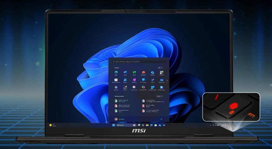 Ultrabook laptop met Windows 11, helder scherm en snelle prestaties, ideaal voor gaming en professioneel gebruik.