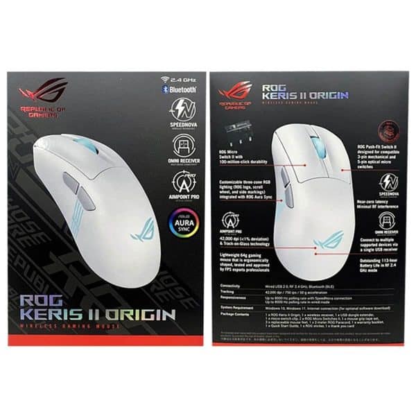 Asus Rog Keris Ii Origin Wit 8k Hz Aimpoint Pro Sensor Rgb Draadloze Gaming Muis 10