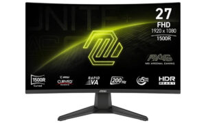 MSI MAG 276CF E20 27 inch curved gaming monitor met 200Hz verversingssnelheid, 0.5ms responstijd, Full HD resolutie en FreeSync Premium voor vloeiende gameplay.