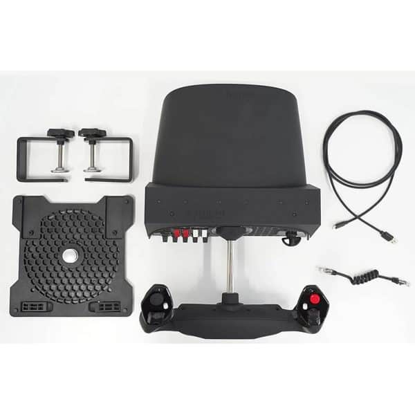 Fietstrainer voor indoor fietsen, compatibel met verschillende MTB- en racefietsen, inclusief verstelbare bevestigingsklemmen en verbindingskabels voor optimale training.