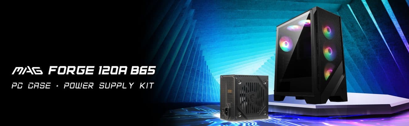 MSI MAG FORGE 120A B65 RGB Gehard Glas USB 3.2 ATX Mid Tower Zwart 650W 80+ Bronze Gaming Behuizing h1