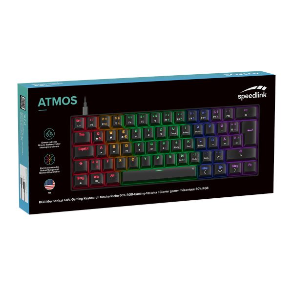 Speedlink Atmos Rgb Rainbow Mechanisch 60 Gamingtoetsenbord Met Brown Switches Us Layout Zwart 4