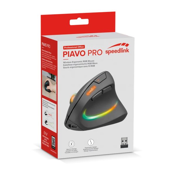 Speedlink Piavo Pro Draadloze Verlichte Oplaadbare Verticale Ergonomische Muis Rubber Zwart 5