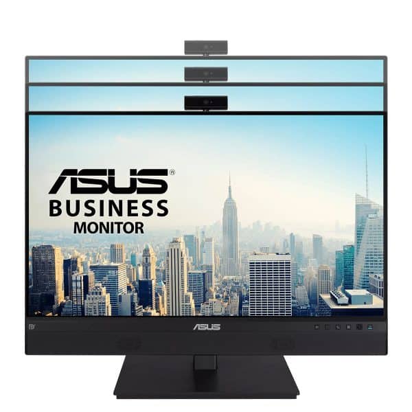 Kleurrijke ASUS Business Monitor met meerdere schermen voor efficiënte werkomgeving.