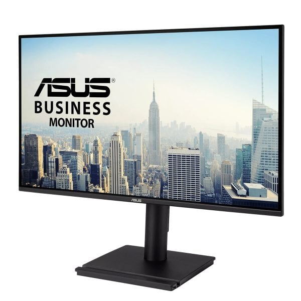 ASUS VA27AQSE 27 inch monitor met stadsgezicht op scherm, geschikt voor zakelijk gebruik en gaming.