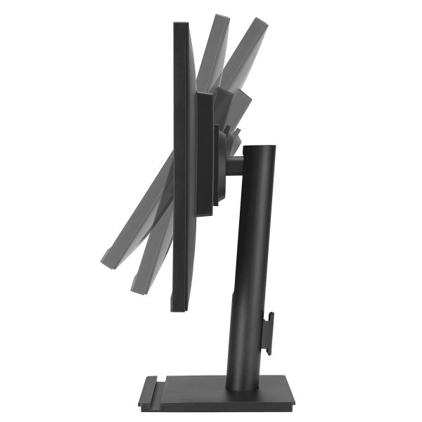 Zwart verstelbare monitor met draaibare schermen en ergonomisch ontwerp, ideaal voor gaming en professioneel gebruik.