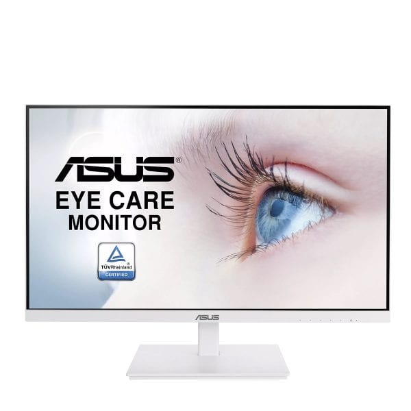 ASUS 27 inch Eye Care Monitor met blauw licht filter en IPS-scherm, ideaal voor langdurig gebruik en gaming, met een slank ontwerp en verstelbare standaard.