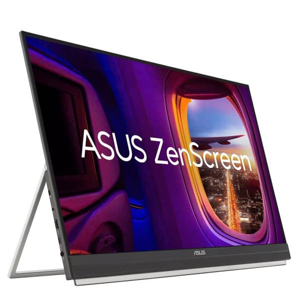 Ultramoderne ASUS ZenScreen draagbare monitor, perfect voor gaming en werken, met een helder beeldscherm en slank design, ideaal voor professionele en gaming doeleinden.
