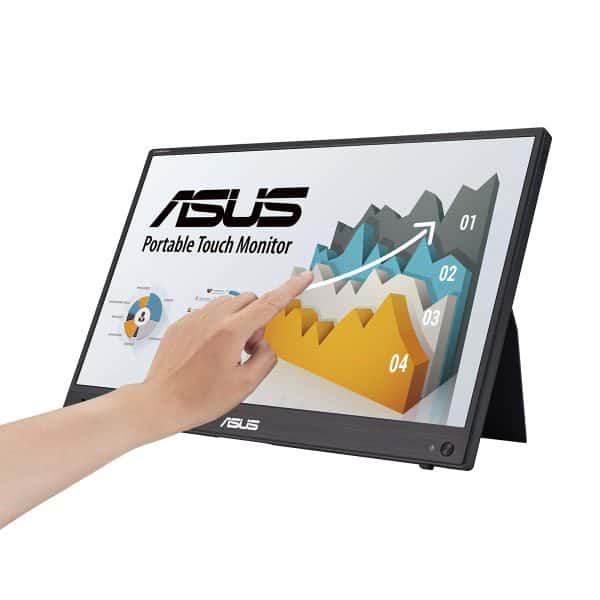 Portabele ASUS touchscreen monitor voor gaming en zakelijk gebruik, ideaal voor hoge precisie en flexibel werken.