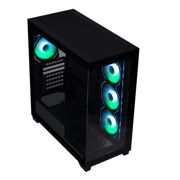 Geavanceerde ARGB LED-verlichting en gehard glas voor gaming PC.