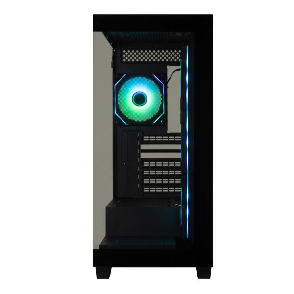ARGB verlichte gaming behuizing met zwart gehard glas en USB 3.1-poorten.