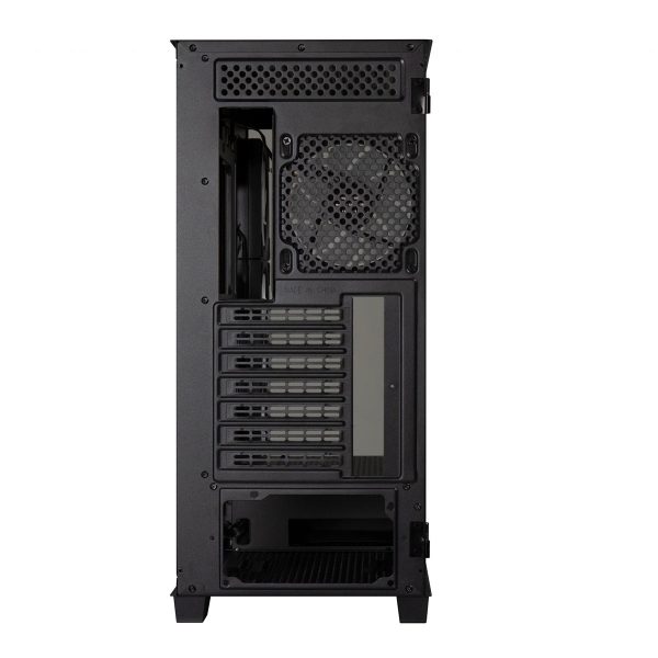 Zwart gaming behuizing van BitFenix Ceto Premium Edition met ARGB-verlichting, gehard glas, USB 3.1-poorten en ruimte voor krachtige componenten, ideaal voor gaming en high-performance builds.