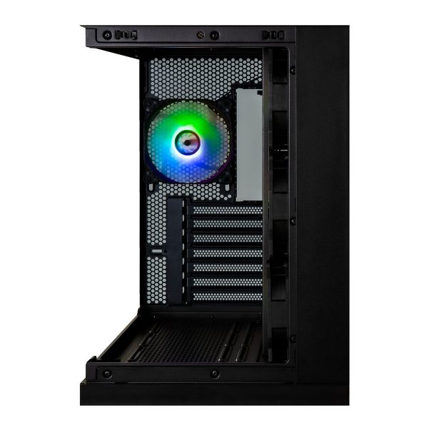 Gehard glas gaming behuizing met ARGB-verlichting, USB 3.1, mid tower, geschikt voor krachtige gaming systemen, inclusief ventilator met kleurrijke LED-verlichting.