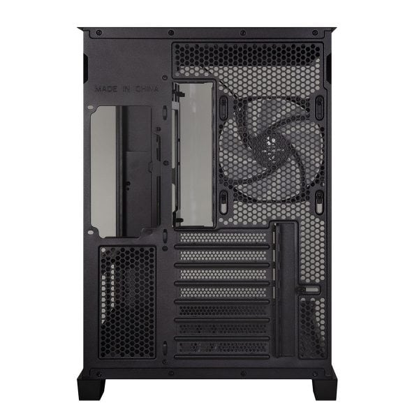 Robuuste gaming behuizing met ARGB-verlichting en gehard glas, geschikt voor krachtige gaming PC's. Voorzien van USB 3.1-poorten en voldoende ventilatie voor optimale koeling.