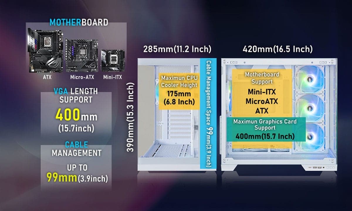 ARBG Gehard Glas behuizing met USB 3.1 en ARGB-verlichting.