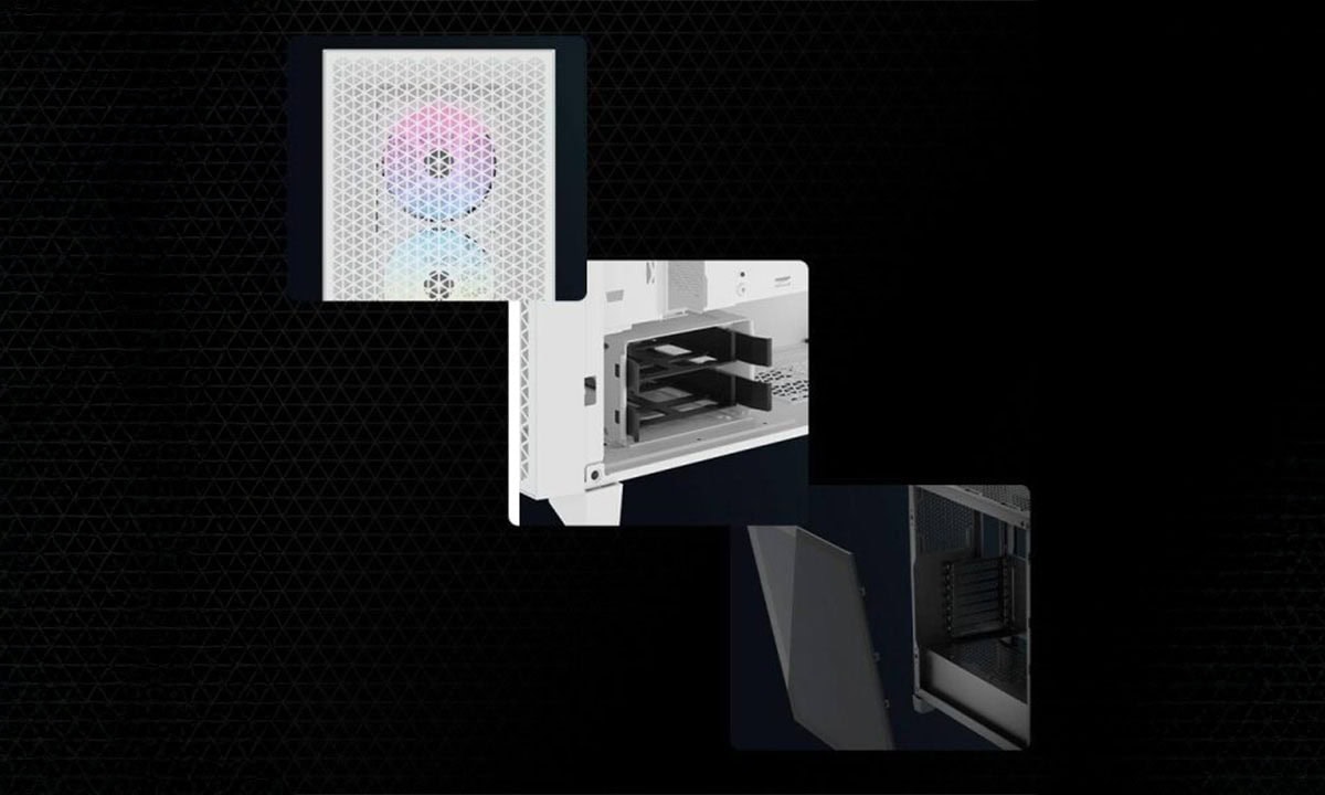 Corsair iCUE 3000D RGB airflow behuizing met USB 3.2 en 750W voeding, ontworpen voor gaming en optimale koeling.