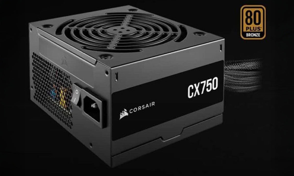 Corsair CX750 voeding van 750W met Bronze certificering, geschikt voor gaming PC's, met ventilator en kabels, ideaal voor krachtige systemen.