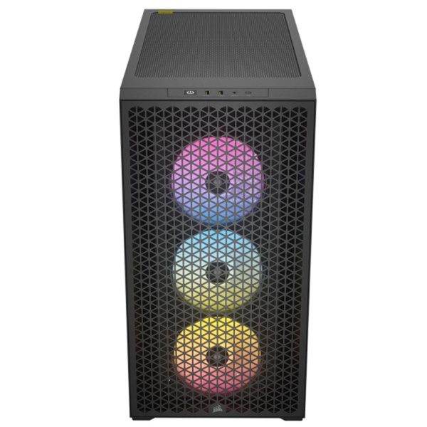 Gaming behuizing met RGB-verlichting en ventilatoren, geschikt voor high-performance gaming PC's, met USB 3.2 en 750W voeding.