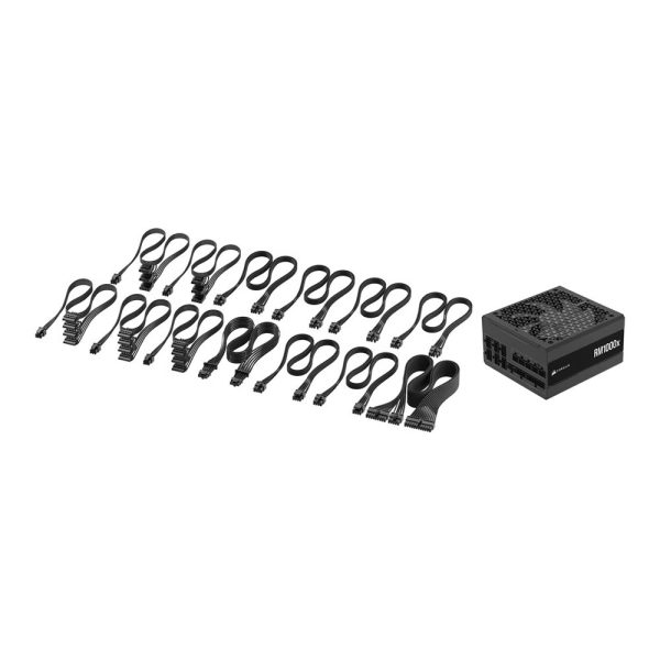 Corsair RMX RM1000x 1000W volledig modulaire voeding met kabels voor krachtige PC-builds, geschikt voor gaming en high-performance systemen.