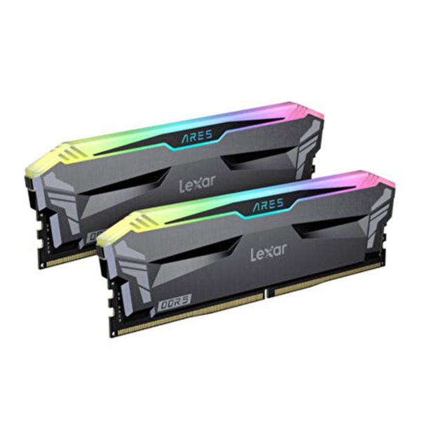 Dual Lexar Ares RGB 32GB (2x16GB) DDR5 RAM modules met kleurrijke RGB-verlichting, geschikt voor gaming en high-performance PC-builds, compatibel met Intel XMP 3.0 en AMD EXPO.
