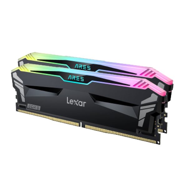 Hoge kwaliteit Lexar Ares RGB 32GB DDR5 geheugenmodules met kleurrijke RGB-verlichting, geschikt voor gaming en high-performance PC's, compatibel met Intel XMP 3.0 en AMD EXPO.