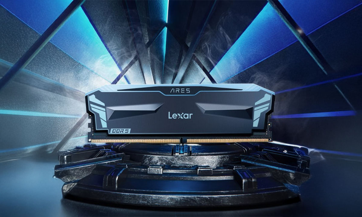 Lexar Ares RGB 32GB DDR5 RAM met zwart heatsink, geschikt voor gaming en high-performance systemen.