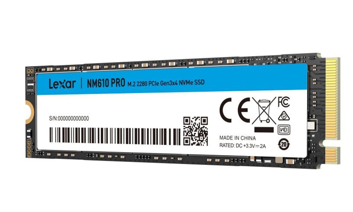 Lexar NM610 PRO 500GB PCIe Gen3 x4 M.2 SSD met hoge leessnelheid van 3300MB/s en schrijfsnelheid van 1700MB/s, ideaal voor gaming en snelle gegevensoverdracht.