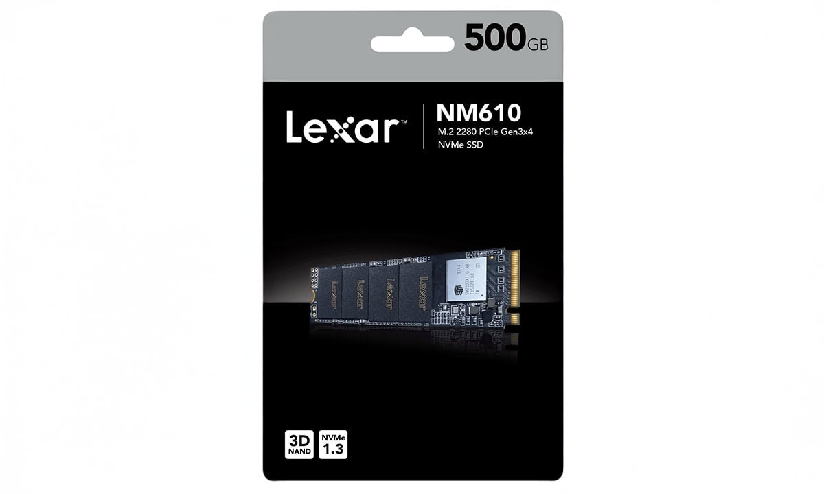 Lexar NM610 PRO 500GB NVMe M.2 SSD met snelle leessnelheid van 3300MB/s en schrijfsnelheid van 1700MB/s, ideaal voor gaming en high-performance computers.