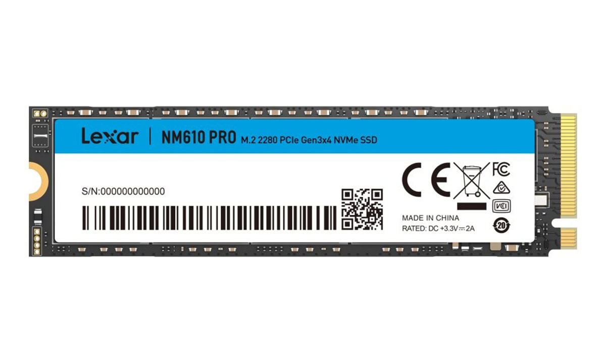Snelle Lexar NM610 PRO 500GB M.2 NVMe SSD met PCIe Gen3 x4 interface, ideaal voor gaming en high-performance computers.