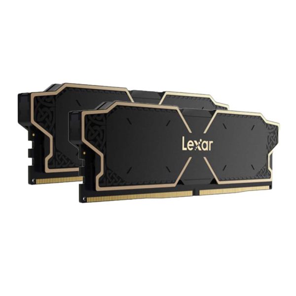 Lexar Thor OC 16GB DDR5 RAM modules met zwart en goud ontwerp, geschikt voor high-performance gaming en overklokken.