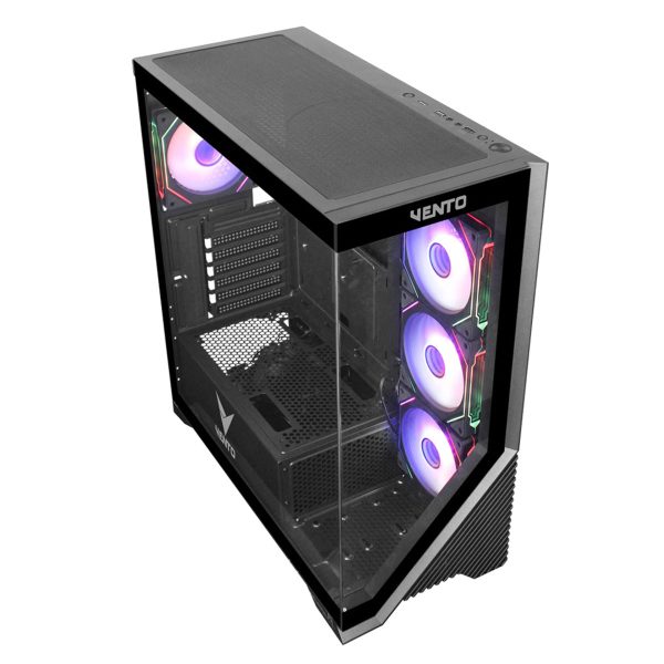 Hoogwaardige gaming behuizing met 4 ARGB-verlichte ventilatoren en gehard glazen zijpaneel, perfect voor krachtige gaming PC's. Ondersteunt E-ATX moederborden en biedt optimale koeling en stijl.