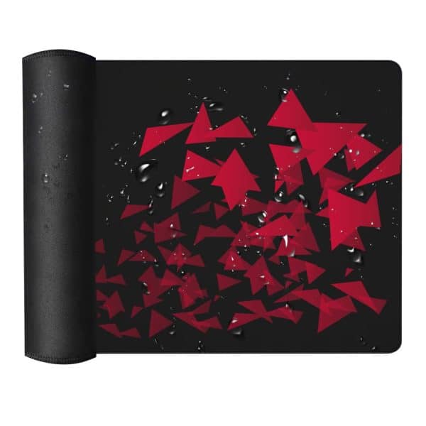 Duurzame gaming yoga mat met geometrisch design en waterdruppels voor comfort en grip.